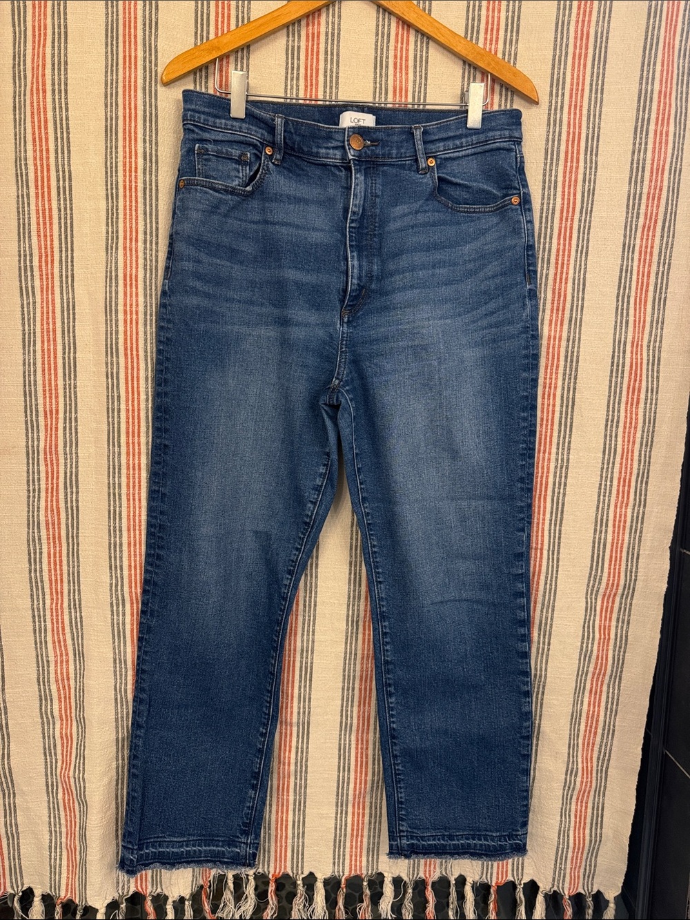 LOFT Dark Blue High-Rise Slim Straight Jeans